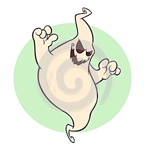 Cool ghost phantom cartoon. Halloween vector illustration of flying ghost mascot.