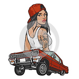 Cool girl lowrider colorful emblem