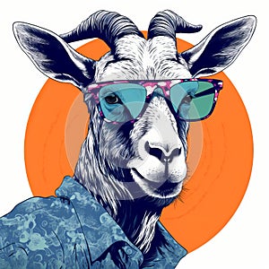 Cool Goat With Sunglasses In Neo-pop Style