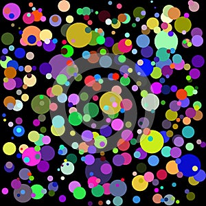 Cool graphic multicolor vector abstract background; colorful circles on black background; can be used for wallpapers, banners,