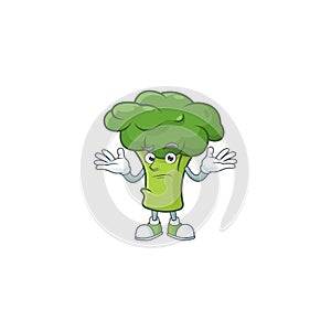 Cool Grinning of green broccoli mascot cartoon style