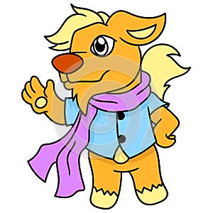 cool guy dog wearing a scarf around the neck  doodle icon image kawaii