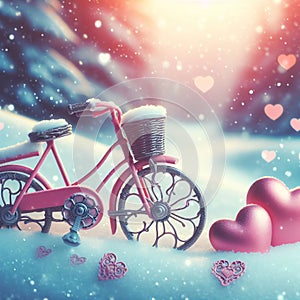 Cool Hearts on Winter Bikeh. Generative ai for illustrations