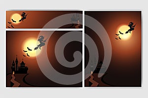 Cool Helloween background with witch full moon