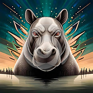 Cool hippo graphic style - ai generated image photo