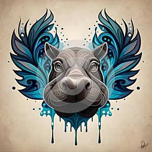 Cool hippo graphic style - ai generated image photo