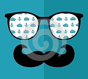 Cool hipster face print of man with sunglasses.