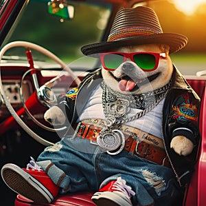 cool hispanic gangster plus size dog drive drive lowrider retro car anthropomorphic funny character