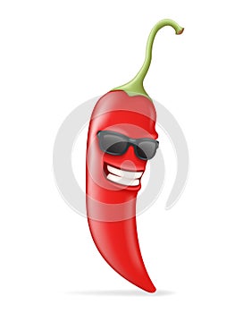 Cool Hot Chili Pepper Sunglasses Happy Character Realistic 3d Design Vector illustration