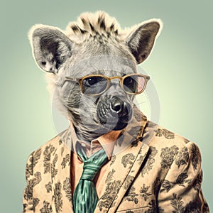 Cool Hyena In Retro Style: Wildlife Art With A Satirical Twist
