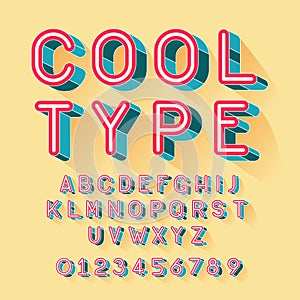 Cool isometric font, alphabet letters and numbers