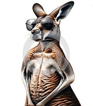 Cool Kangaroo with Aviator Sunglasses on White Background