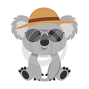 Cool Koala Wearing Sunglasses and Straw Hat Vector Illustration photo