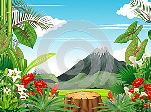 Cool Landscape Forest View With Mountain Range cartoon