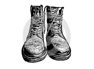 Cool Leather Military Stylish Boots Ink Illustration