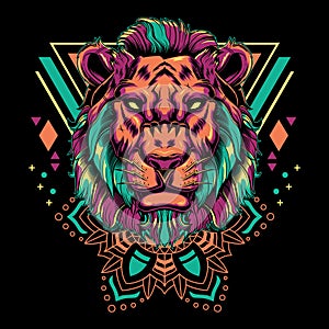 Cool Lion Vector Mandala Geometry Illustration in Black Background