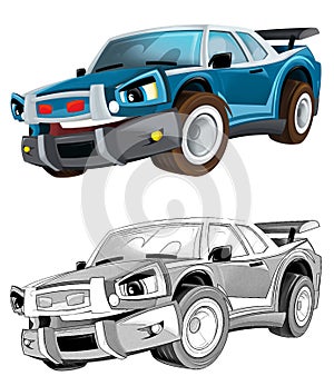cool looking cartoon racing car hod rod isolated on white background illustration for children witch sketch