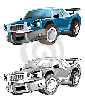 cool looking cartoon racing car hod rod isolated on white background illustration for children witch sketch