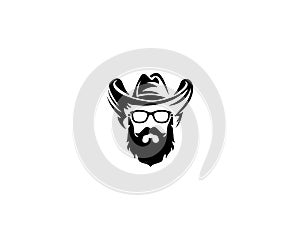 Cool Man With Beard Mustache and Sunglasses Logo Design