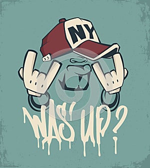 Cool man in cap, hip hop face vector print design