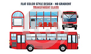 Cool modern flat design public transport. Bus stop structure and city bus