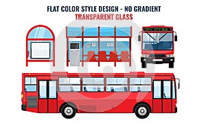 Cool modern flat design public transport. Bus stop structure and city bus photo