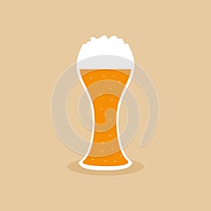 Cool modern vector flat design on draught beer glassware. Alcohol drink with foam in pilsner glass. Ideal for graphic and motion