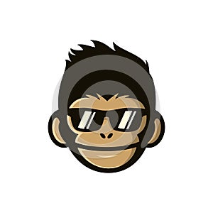 Cool monkey wearing glasses logo vector design illustration. monkey head/face icon. ape face icon. monkey emblem vector