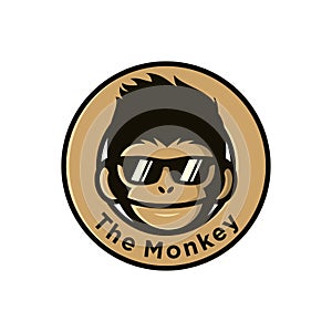 Cool monkey wearing glasses logo vector design illustration. monkey head/face icon. ape face icon. monkey emblem vector