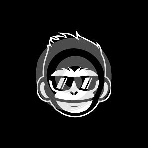 Cool monkey wearing glasses logo vector design illustration. monkey head/face icon. ape face icon. monkey emblem vector