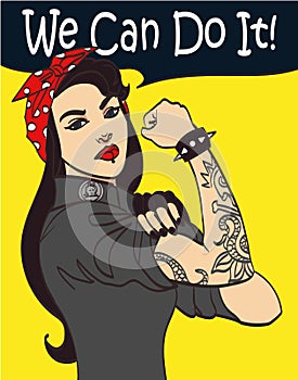 Cool nice drawn vector subculture punk gothic woman with signature we can do it. In layers, eps 10 photo
