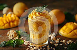 summer beverage recipes, cool off with a mango smoothie topped with a dollop of yogurt ideal for a chill summer delight photo