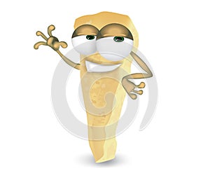 Cool Parmesan cheese cartoon character laughing, cute and funny dairy product character with a big smile, on a white background.