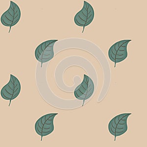 Cool pattern on beige background, leaves, checkerboard seamless texture, picnic tablecloth, bed linen, green flower leaf