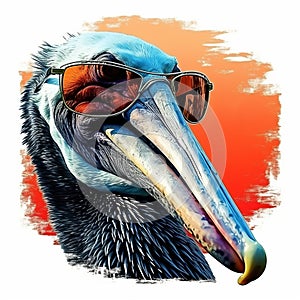 Cool Pelican Sunglass T-shirt - Realistic Portrait Painter Style
