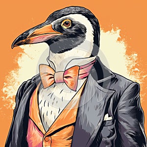 Cool Penguin In A Suit: Realistic Portrait Painter Meets Lowbrow Style