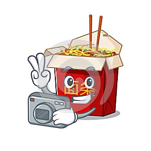 Cool Photographer chinese box noodle character with a camera