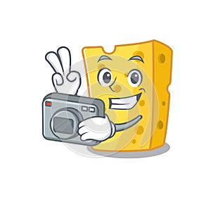 Cool Photographer emmental cheese character with a camera