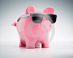 Cool pink piggy bank with sunglasses