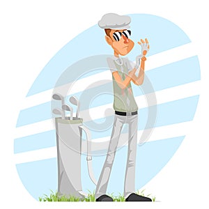 Cool professional golfer player adjusts glove champion golf club isolated cartoon character design vector illustration