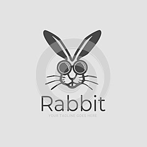 Cool Rabbit head Logo. Cute cartoon bunny vector illustration