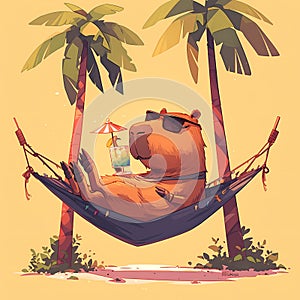 Cool Raccoon in Hammock Under Palm Trees