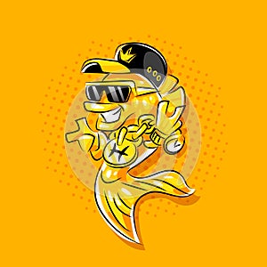 Cool rapper goldfish character. Cool character for the logo.