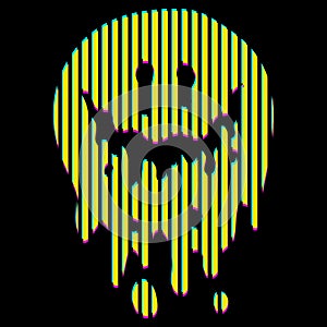 Cool rave glitch face icon. Trendy design for t-shirt print. Psychedelic flat style illustration isolated on black background