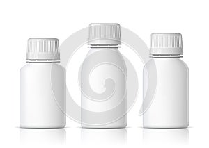 Cool Realistic White plastic bottle. Product Packing Cosmetic, medicine. Various fluids Vector Illustration