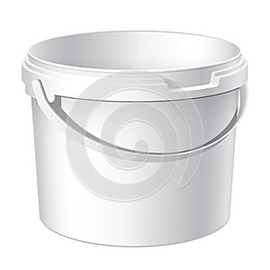 Cool Realistic White plastic bucket. Vector