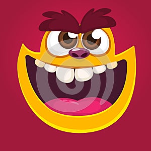 Cool red monster animal face. Cartoon vector illustration of yeti or bigfoot.