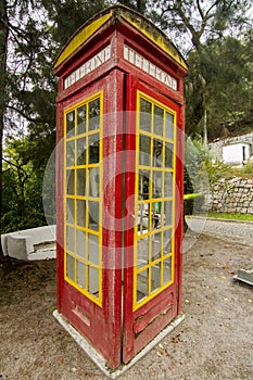 Cool red and yellow phone booth