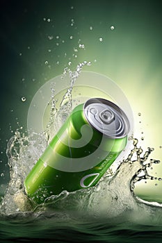 Cool and Refreshing. Green Can Soft Drink Unleashes a Splash!. Generative AI