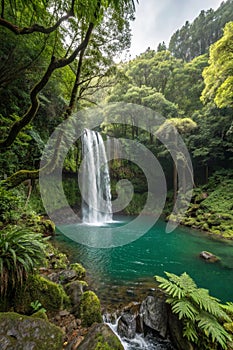 Emerald pond waterfall hidden in Taiwan's forest